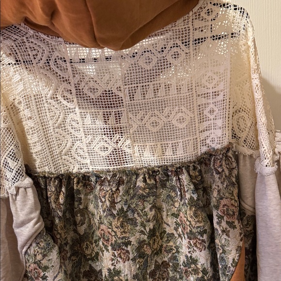 Oli & Hali Cream and Mustard Patchwork Zip Hoodie - Picture 6 of 7